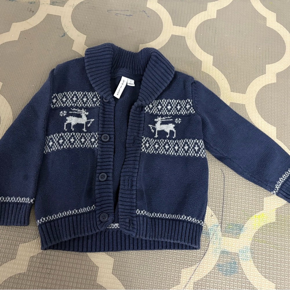 Janie and Jack Blue Cardigan with Deer Design